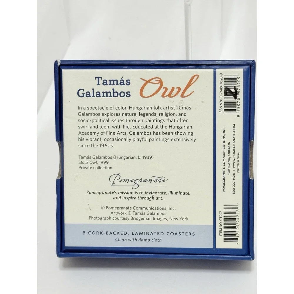 Tamas Galambos OWL‎ Set of 8 Cork-Backed Laminated Coasters NEW A10